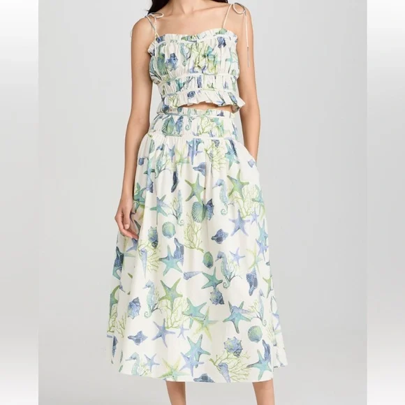 En Saison Midi Skirt & Top Ivory Blue Green (sold as set) - Picture 1 of 11